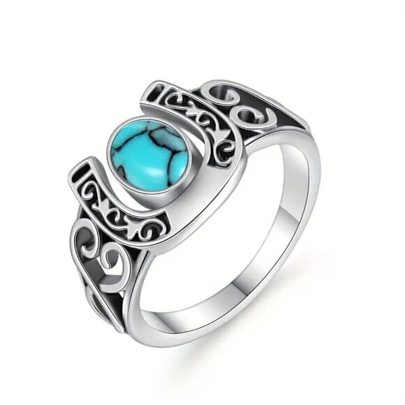 Boho Horseshoe and Faux Turquoise Ring #1370 - Picture 3 of 9